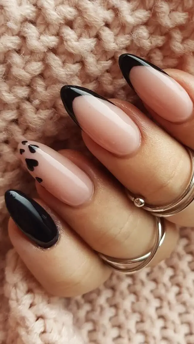 Pink and Black French Tip Nails