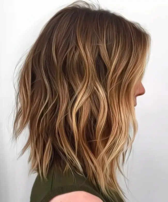 Medium-Length Warm Balayage with Waves