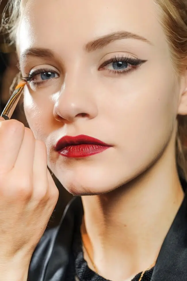 Deep Red Lips with Radiant Skin