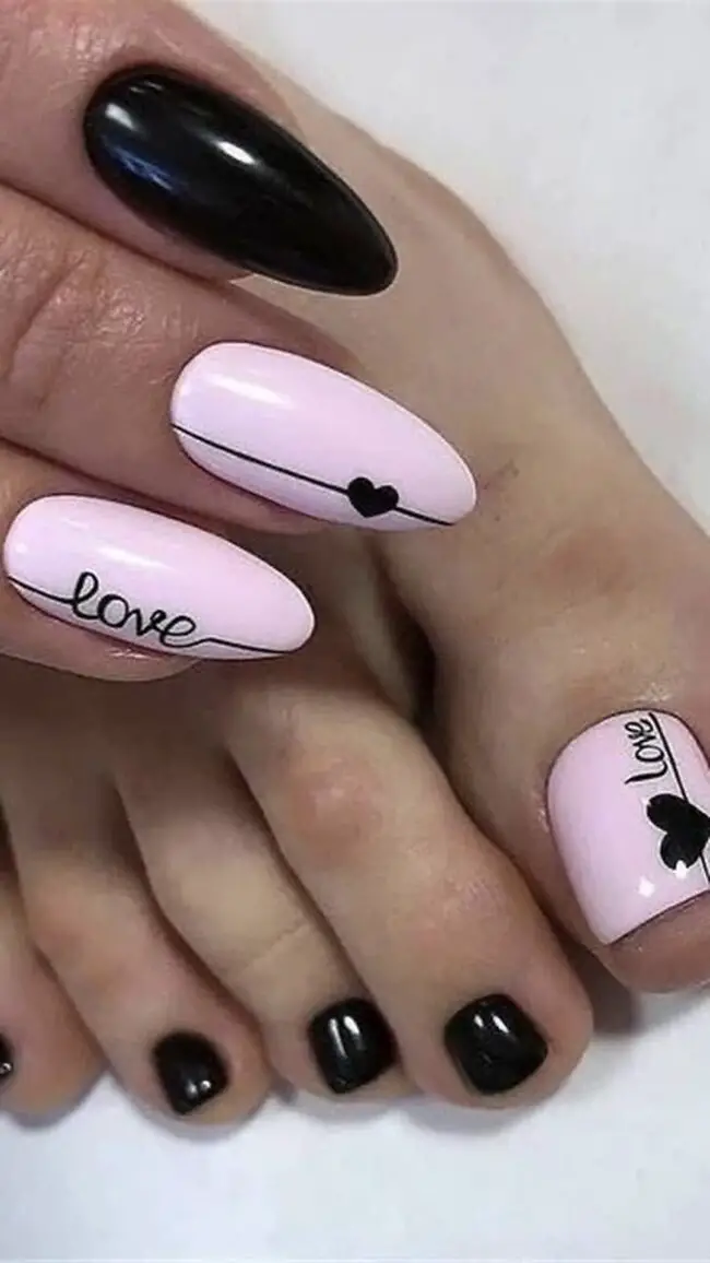 Black Hearts on Nude Nails for Romance